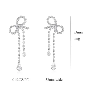Elegant Silver CZ Bow Drop Earrings for Women - Hypoallergenic