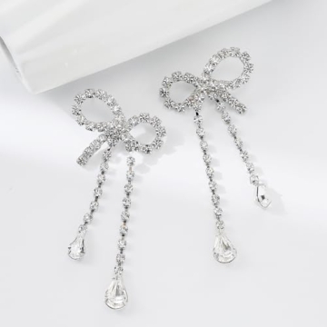 Elegant Silver CZ Bow Drop Earrings for Women - Hypoallergenic