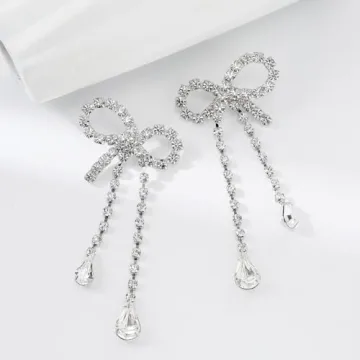 Elegant Silver CZ Bow Drop Earrings for Women - Hypoallergenic