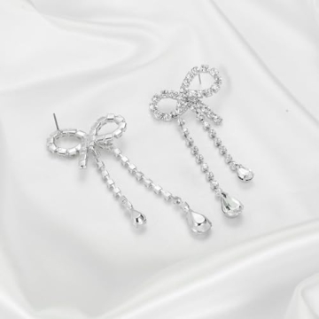 Elegant Silver CZ Bow Drop Earrings for Women - Hypoallergenic