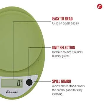 Escali Primo Digital Food Scale Multi-Functional Kitchen Scale and Baking Scale for Precise Weight Measuring and Portion Control, 8.5 x 6 x 1.5 inches, Tarragon Green