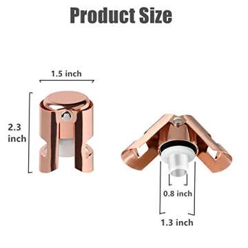 Reusable Champagne Stopper Sealer, 3 Pack Stainless Steel Bottle corks for Champagne, Cava, Prosecco and Sparkling Wine, Air-tight and Leak-proof Stoppers Saver (Rose Gold)