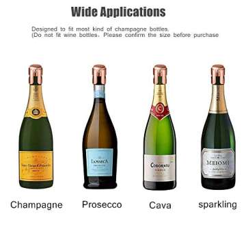 Reusable Champagne Stopper Sealer, 3 Pack Stainless Steel Bottle corks for Champagne, Cava, Prosecco and Sparkling Wine, Air-tight and Leak-proof Stoppers Saver (Rose Gold)