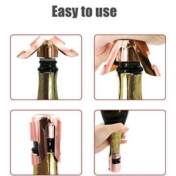 Reusable Champagne Stopper Sealer, 3 Pack Stainless Steel Bottle corks for Champagne, Cava, Prosecco and Sparkling Wine, Air-tight and Leak-proof Stoppers Saver (Rose Gold)