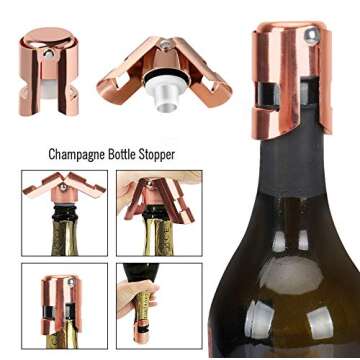 Reusable Champagne Stopper Sealer, 3 Pack Stainless Steel Bottle corks for Champagne, Cava, Prosecco and Sparkling Wine, Air-tight and Leak-proof Stoppers Saver (Rose Gold)