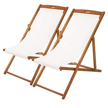 FDW Beach Sling Patio Chair for Relaxing, Foldable with Adjustable Height Made from Eucalyptus Wood with White Polyester,Khaki
