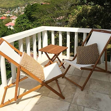 FDW Beach Sling Patio Chair for Relaxing, Foldable with Adjustable Height Made from Eucalyptus Wood with White Polyester,Khaki