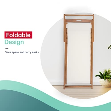 FDW Beach Sling Patio Chair for Relaxing, Foldable with Adjustable Height Made from Eucalyptus Wood with White Polyester,Khaki