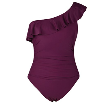 Hilor Women's One Piece Swimsuits One Shoulder Swimwear Asymmetric Ruffled Monokinis Bathing Suits B...