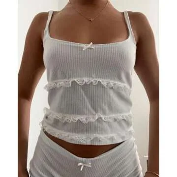 WZTYYDS Women Two Pieces Knitted Shorts Set Sleeveless Straps Floral Crop Tank Tops High Waist Shorts Outfits Streetwear