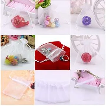 Wudygirl 100pcs Organza Bags 4X6 with Drawstring Jewelry Pouches Bags for Party Wedding Christmas Candy Seashell Favor Bags (White 4x6)