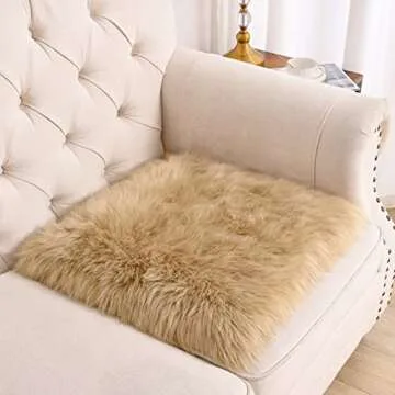Softlife Beige Faux Fur Sheepskin Chair Cover Fur Rug Seat Cushion Chair Pad Super Soft Area Rugs for Living Room Bedroom Dorm Home Decor Fall Decor (1.6ft x 1.6ft)