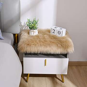 Softlife Beige Faux Fur Sheepskin Chair Cover Fur Rug Seat Cushion Chair Pad Super Soft Area Rugs for Living Room Bedroom Dorm Home Decor Fall Decor (1.6ft x 1.6ft)
