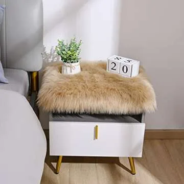 Softlife Beige Faux Fur Sheepskin Chair Cover Fur Rug Seat Cushion Chair Pad Super Soft Area Rugs for Living Room Bedroom Dorm Home Decor Fall Decor (1.6ft x 1.6ft)