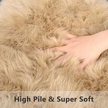Softlife Beige Faux Fur Sheepskin Chair Cover Fur Rug Seat Cushion Chair Pad Super Soft Area Rugs for Living Room Bedroom Dorm Home Decor Fall Decor (1.6ft x 1.6ft)