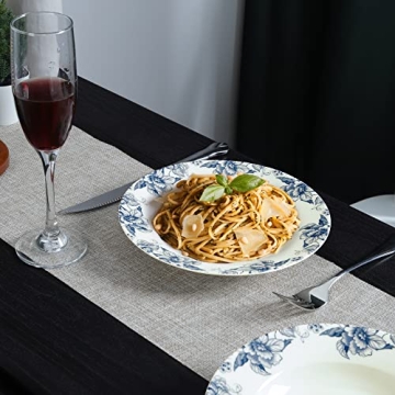 Blue Floral Deep Soup Plates Set of 4, Elegant Tableware