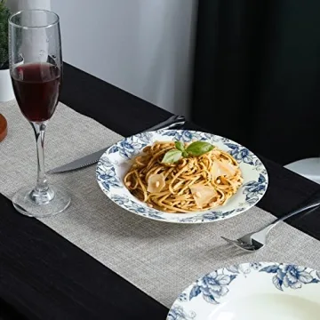 Blue Floral Deep Soup Plates Set of 4, Elegant Tableware