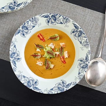 Blue Floral Deep Soup Plates Set of 4, Elegant Tableware