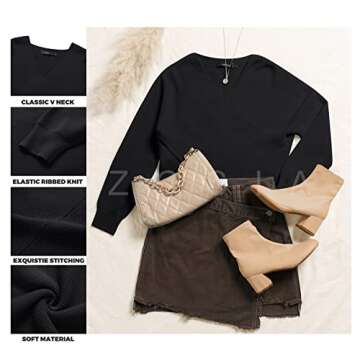 ZCSIA Women's Wrap V Neck Cropped Sweaters 2024 Fall Long Sleeve Cross Front Off Shoulder Solid Knitted Pullover Tops,Black,XLarge