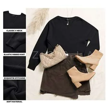 ZCSIA Women's Wrap V Neck Cropped Sweaters 2024 Fall Long Sleeve Cross Front Off Shoulder Solid Knitted Pullover Tops,Black,XLarge