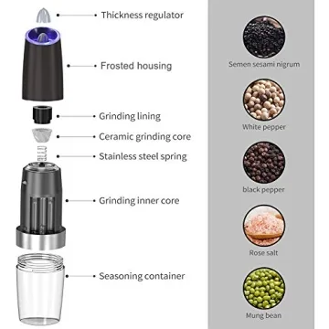 Electric Pepper and Salt Grinder Set - Black 2 Pack