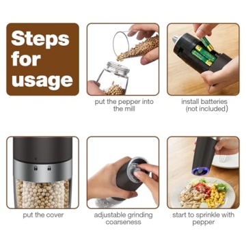 Electric Pepper and Salt Grinder Set - Black 2 Pack