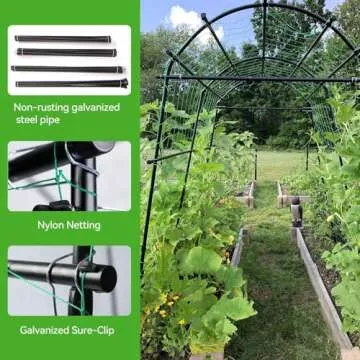 FOLLOOK Garden Arch Trellis for Climbing Plants Outdoor, 7.8 ft Tall PE-Coated Steel Walkway, Arched Arbors Tunnel Trellis for Vegetables, Cucumber Plant Support for Garden Raised Bed with Netting
