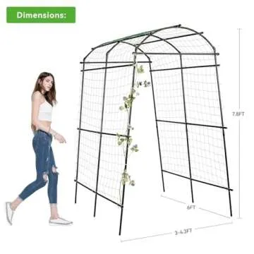 FOLLOOK Garden Arch Trellis for Climbing Plants Outdoor, 7.8 ft Tall PE-Coated Steel Walkway, Arched Arbors Tunnel Trellis for Vegetables, Cucumber Plant Support for Garden Raised Bed with Netting
