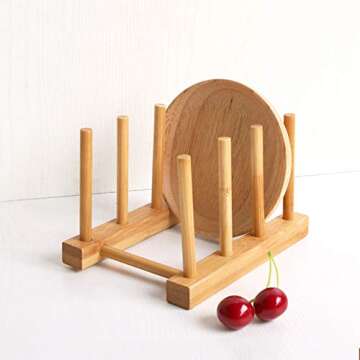 Kunovo Bamboo Dish Rack,Pot lid/Plate/Cutting Board Organizer for Kitchen cabinets,Bottle Drying Hol...