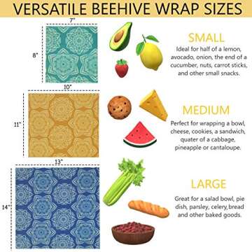 BEEHIVE Reusable Beeswax Food Wraps – 7 Pack Organic Food Wrap For Bread & Sandwich Wrapping – Eco Friendly, Sustainable & Zero Waste Biodegradable Bees Wax Wrap For Food Cover & Storage