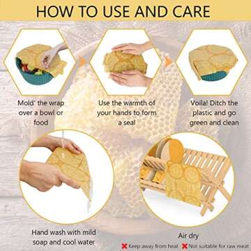 BEEHIVE Reusable Beeswax Food Wraps – 7 Pack Organic Food Wrap For Bread & Sandwich Wrapping – Eco Friendly, Sustainable & Zero Waste Biodegradable Bees Wax Wrap For Food Cover & Storage