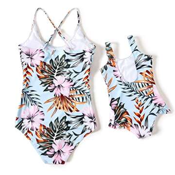 IFFEI Mommy and Me Family Matching Swimsuit One Piece Beach Wear Summer Leaves Sporty Monokini Bathing Suit