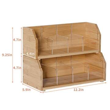 TIOPGHAD Tea Bag 2-Layer Stackable Bamboo Organizer - Wooden Tea Bags Storage Holder Tea Box Containers Rack Teabag Station for Cabinet Countertop Office(Patented Design)