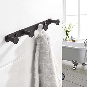 BigBig Home Black Towel Hook: 4-Hook Holder for Bathroom & Kitchen