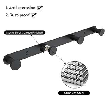 BigBig Home Black Towel Hook Rack for Bathroom & Kitchen