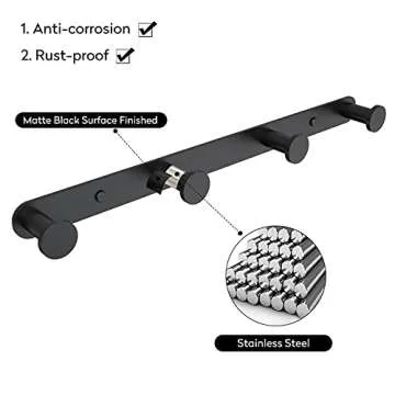 BigBig Home Black Towel Hook Rack for Bathroom & Kitchen