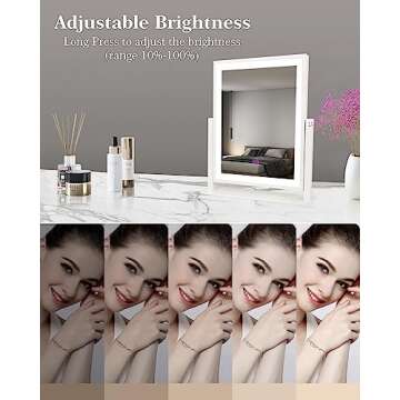 GANAIHQGROWING Classic Vanity Mirror with Lights,13 in Tabletop Lighted Makeup Mirror LED Lights for Over Sink, Smart Touch Control, Stepless Dimmable 3 Colors Lighting Modes