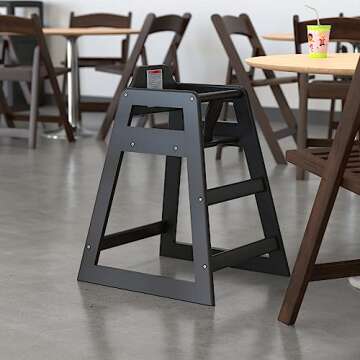 Black Wooden High Chair for Baby and Toddlers - Portable Travel - Restaurant Wood Highchair to Table...