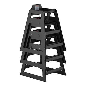 Black Wooden High Chair for Baby and Toddlers - Portable Travel - Restaurant Wood Highchair to Table, Folding Seat Booster Girl and Boy with Safety Straps and Steps - Industrial Ready-to-Assemble