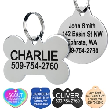 GoTags Stainless Steel Pet ID Tags, Personalized Dog Tags and Cat Tags, up to 8 Lines of Custom Text...