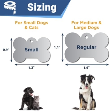 GoTags Stainless Steel Pet ID Tags, Personalized Dog Tags and Cat Tags, up to 8 Lines of Custom Text, Engraved on Both Sides, in Bone, Round, Heart, Bowtie and More (Dog Bone, Regular (Pack of 1))