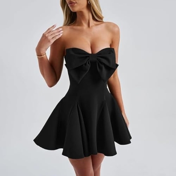 Stylish Weiara Black Bow Dress for Women Night Out
