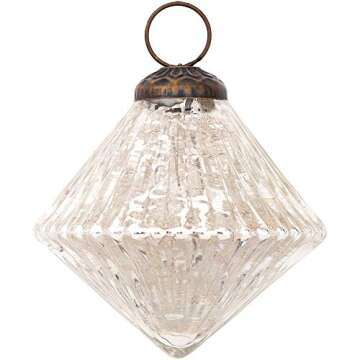 Luna Bazaar Vintage-Style Small Glass Ornament (2-Inch, Silver, Adele Design) - Great Gift Idea, Vin...