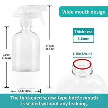 HOMBYS 16 Oz Clear Glass Spray Bottles with Silicone Sleeve,Empty Boston Bottle Spray Bottle with Adjustable Nozzle,Refillable Container for Cleaning, Essential Oils, Hair, Plants
