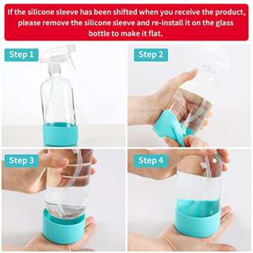 HOMBYS 16 Oz Clear Glass Spray Bottles with Silicone Sleeve,Empty Boston Bottle Spray Bottle with Adjustable Nozzle,Refillable Container for Cleaning, Essential Oils, Hair, Plants
