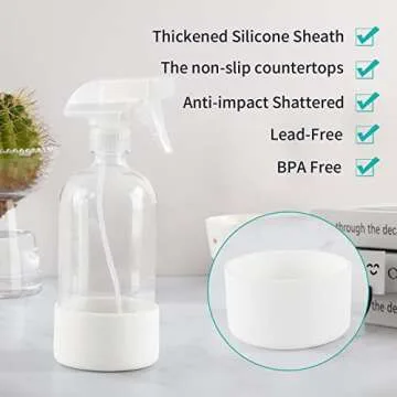 HOMBYS 16 Oz Clear Glass Spray Bottles with Silicone Sleeve,Empty Boston Bottle Spray Bottle with Adjustable Nozzle,Refillable Container for Cleaning, Essential Oils, Hair, Plants