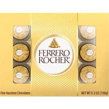 Ferrero Rocher 12 Count Gourmet Milk Chocolate Hazelnut Gift Box - Perfect for Easter