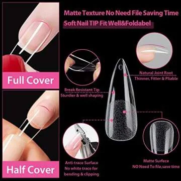 UNA GELLA Stiletto Fake Nails 216pcs Stiletto Press on Nails Pre-shape Stiletto Nails Tips for Full Cover Acrylic Stiletto Nails French False Nails For Nail Extension Nail Art DIY Salon 12 Sizes