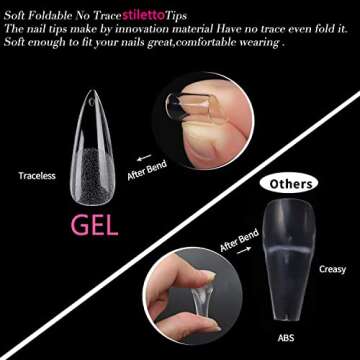 UNA GELLA Stiletto Fake Nails 216pcs Stiletto Press on Nails Pre-shape Stiletto Nails Tips for Full Cover Acrylic Stiletto Nails French False Nails For Nail Extension Nail Art DIY Salon 12 Sizes