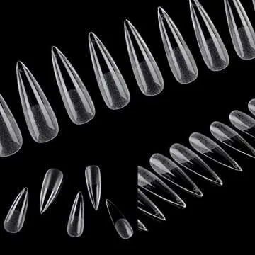 UNA GELLA Stiletto Fake Nails 216pcs Stiletto Press on Nails Pre-shape Stiletto Nails Tips for Full Cover Acrylic Stiletto Nails French False Nails For Nail Extension Nail Art DIY Salon 12 Sizes